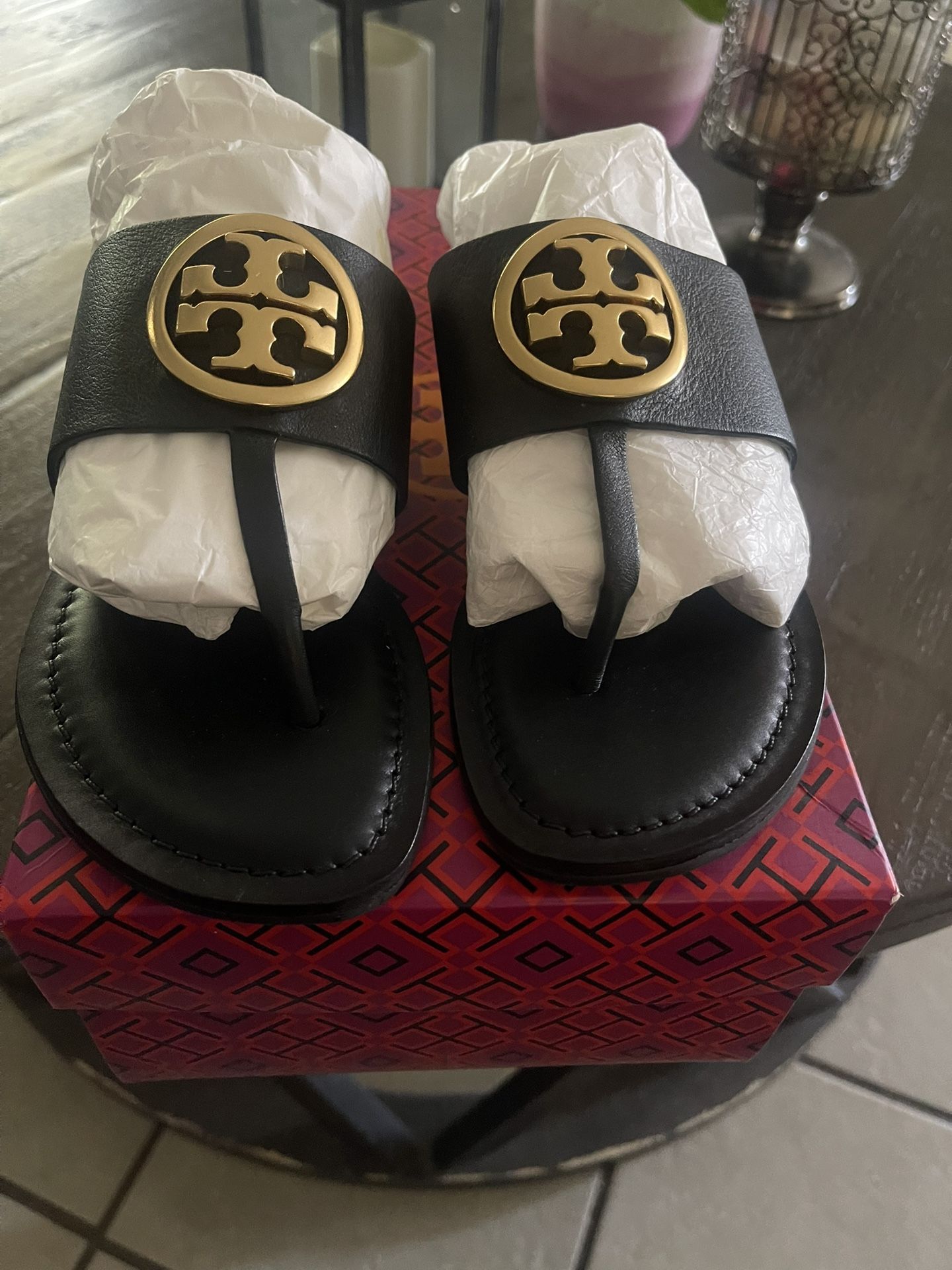 New Tory Burch Benton Band Calf Leather Flat Thong Sandals
