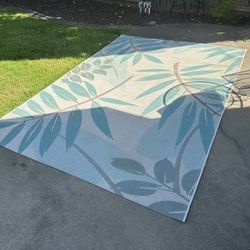 Trudy Art Deco Leaves Turquoise 8 ft. x 11 ft. Indoor/Outdoor Patio Area Rug