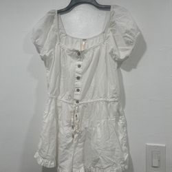 Free People A Sight For Sore Eyes Cotton Short Sleeve Romper In Ivory Size Small