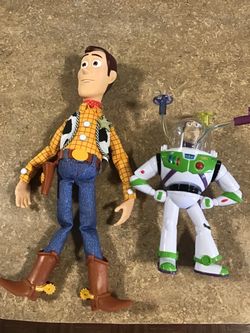 Disney Pixar toys Toy Story sheriff pull string no work and buzz lightyear spinning light both $30