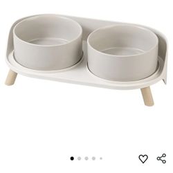 Elevated Ceramic Dog Bowl Set - Double Dog Feeding Bowls with Stand Splash Proof - Raised Dishes for Food and Water - Ideal for Small to Medium Dogs -