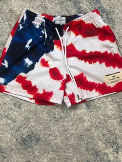 RYOKO RAIN Men's Red/White/Blue Tie-Dye Shorts M