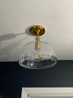 Modern Gold Brass & Glass Semi-Flush Mount Ceiling Light