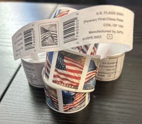 100 Forever Stamps - Authentic USA Postage - 1 Full Sealed Coil Roll - Good Forever - USA Flag Version - Discount For Multiple