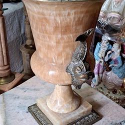 Antique Ónix And Bronze Big Vase Heavy 