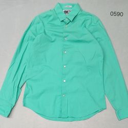 1MX Express (Medium) 15-15 1/2 Green  Long Sleeve Button Up Fitted Dress Shirt