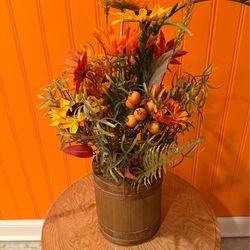 FALL VIBE SUNFLOWER DRIED FLOWERS IN WOODEN POT VASE
