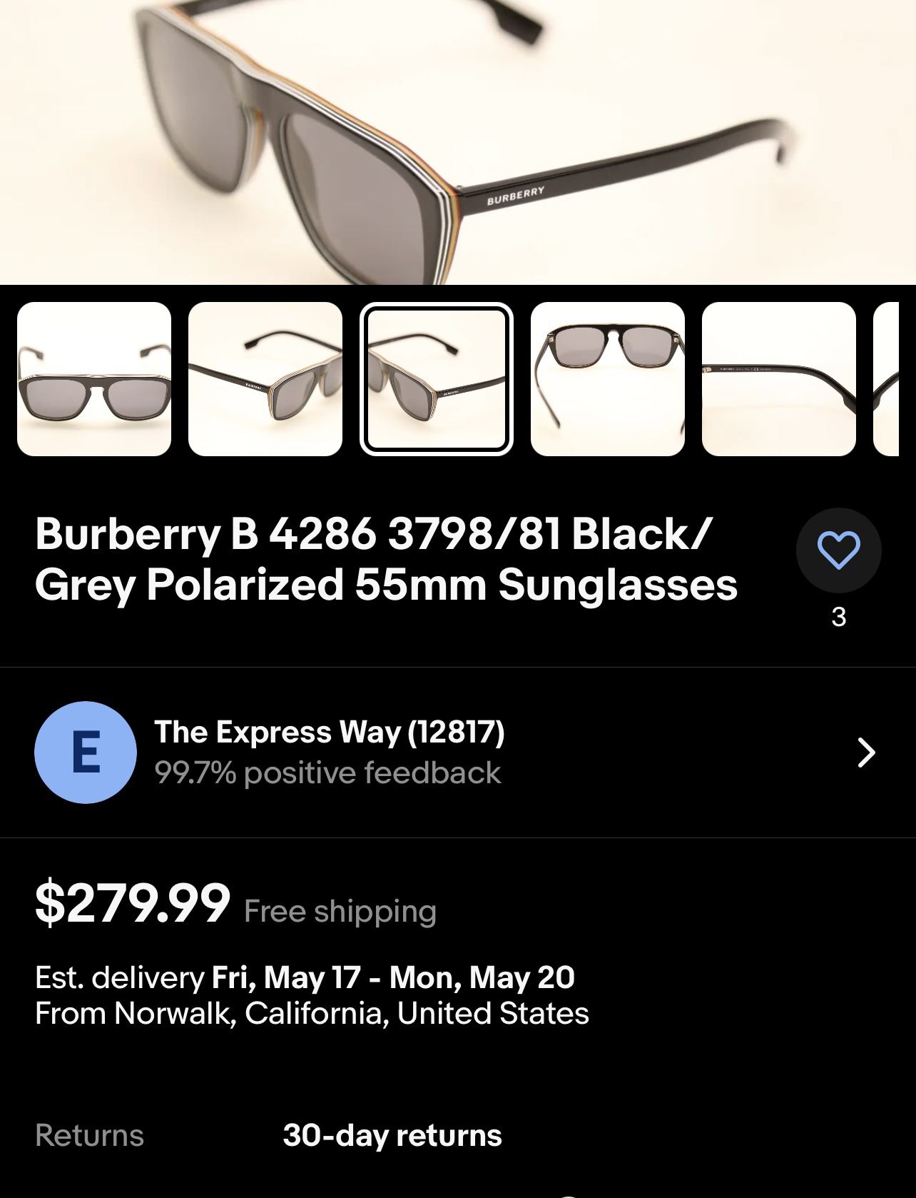 Burberry Polarized Sunglasses Unisex 