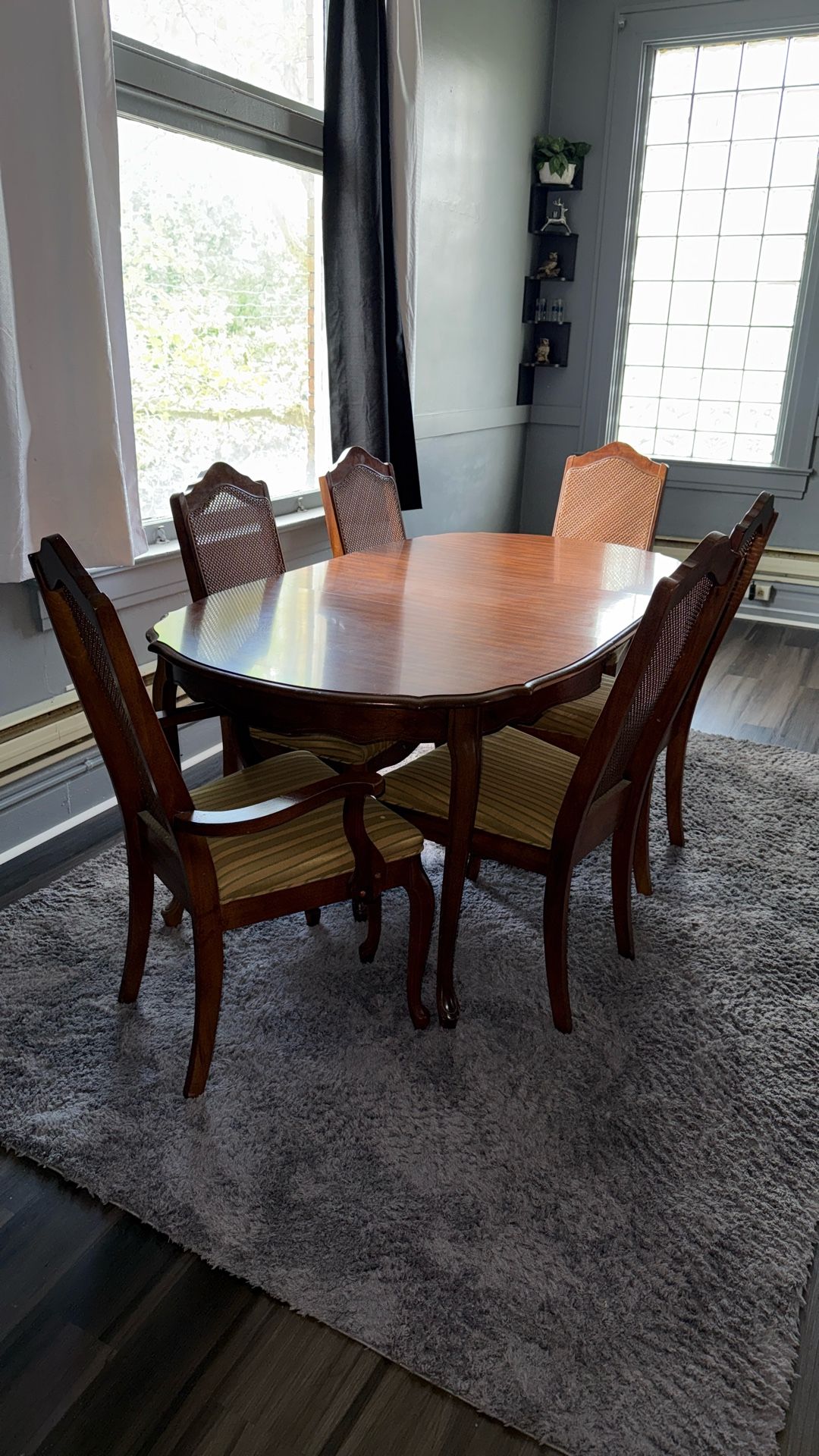 six-seat table and cabinet