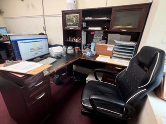 FREE Dark Wood L-Shaped Desk with Hutch