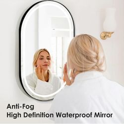 Oval Bathroom Medicine Cabinet with Mirror, LED Lighted 34”x20” Recessed Medicine Cabinet,3 Color Light Makeup Mirror for Bathroom with Beveled Edge M