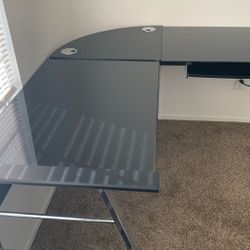 Dark Glass Desk, Chair, Office Shelf, Filing Cabinet 