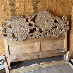 Wood Carved Queen Bed Set