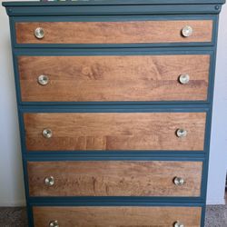 Antique Wood 5 Drawer Dresser With Hide A Desk