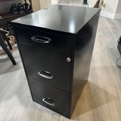 Black 3-Drawer Metal File Cabinet w/ Key - Great Condition!