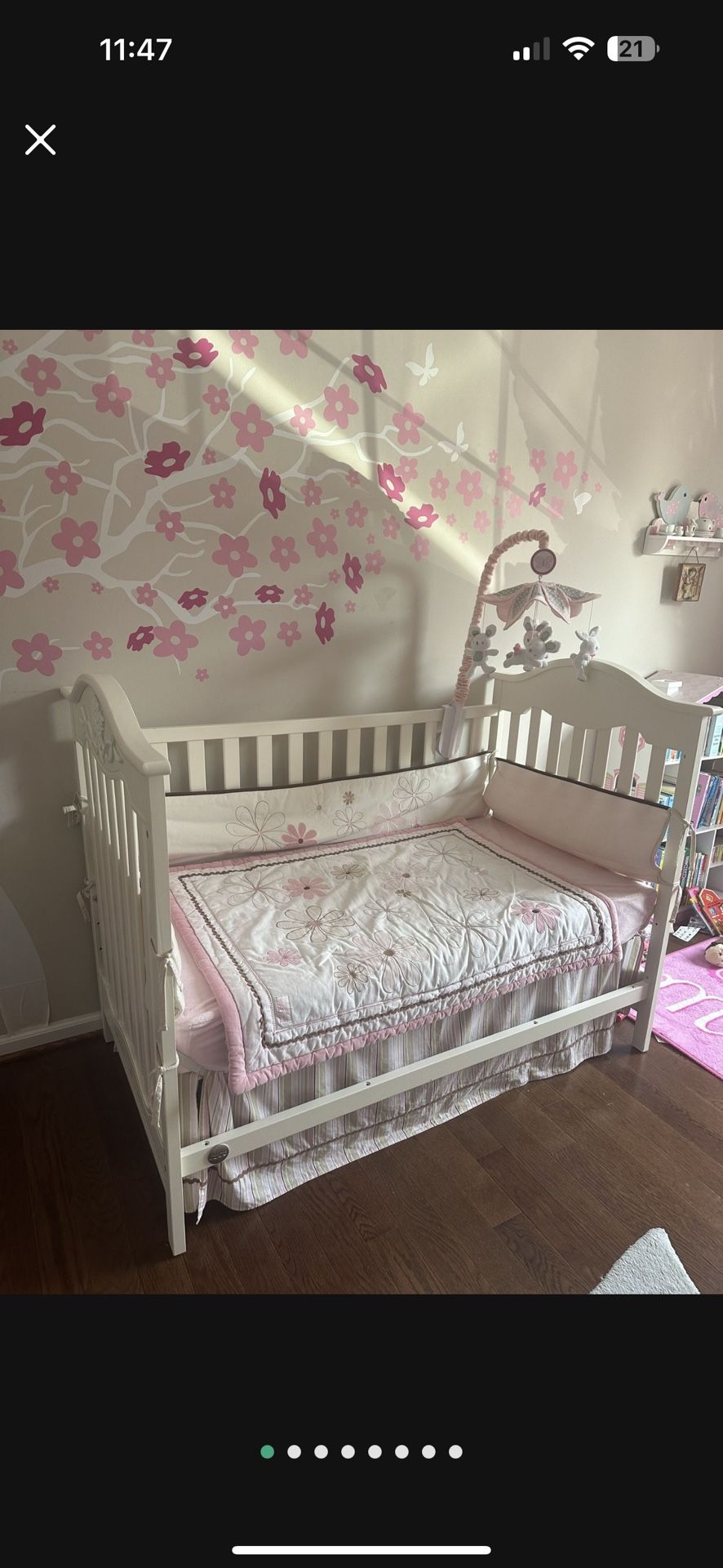 Baby Girl Crib Bedding Set – Pink & Brown Floral Theme – Gently Used