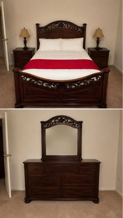 Wood Bedroom Set with Ornate Details