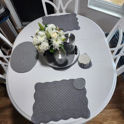 Pedestal Extendable White Dining Table W 2 Chairs