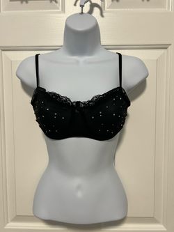 Black Lace Rhinestone Balconette Bra