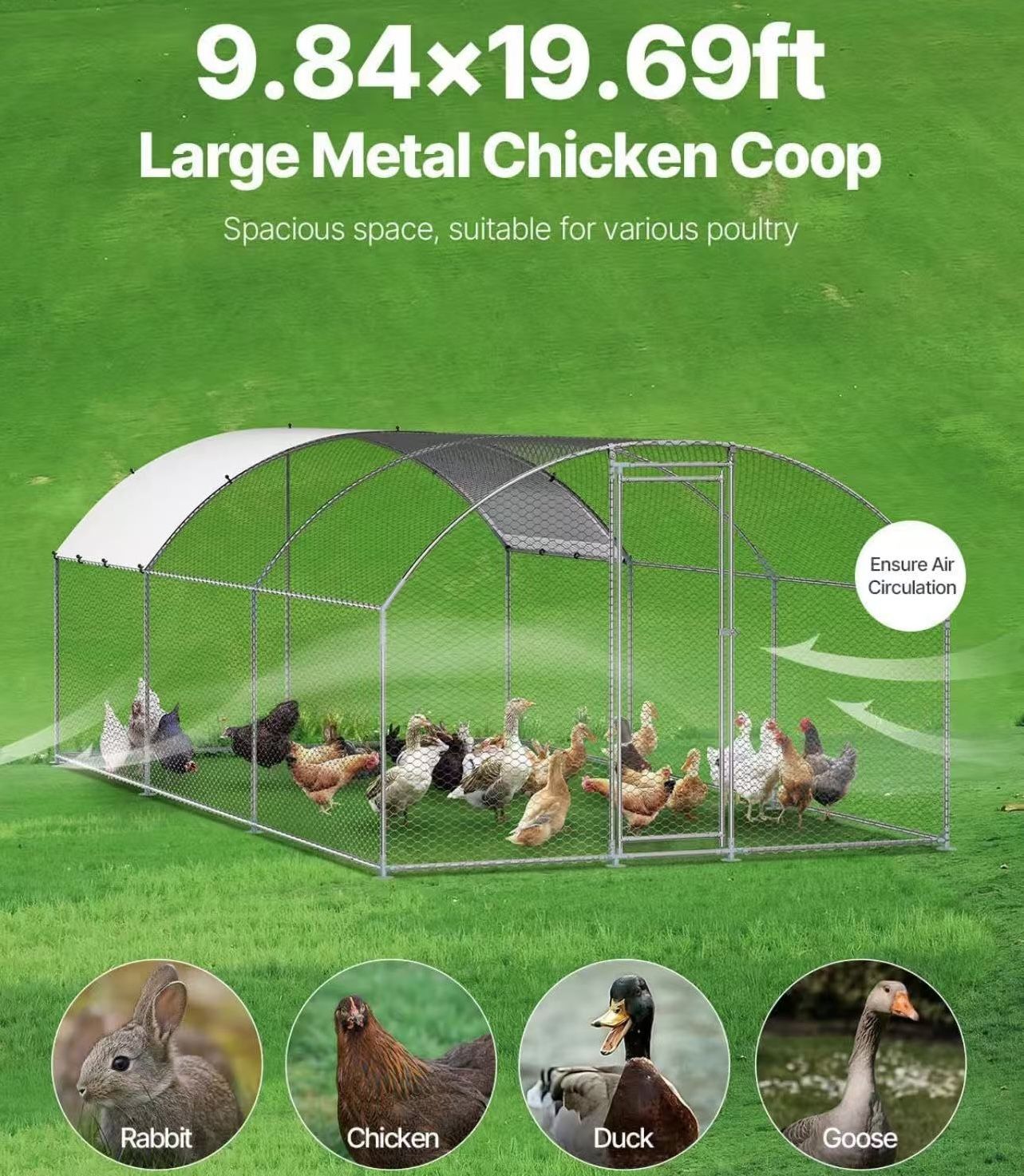 🥨Metal Chicken Coop, 19.6 x 9.8 x 6.5 ft Dome-Roof Chicken Run