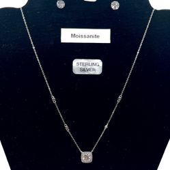 Stunning Certified Moissenite Sterling Seller Necklace and Stud Earrings