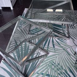 Coffee Table And Side Table Brushed Metal And Glass