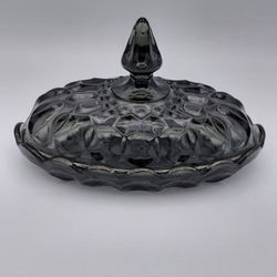 Beautiful Vintage Anchor Hocking "Fairfield" Glass Butter Dish In Smoke Color