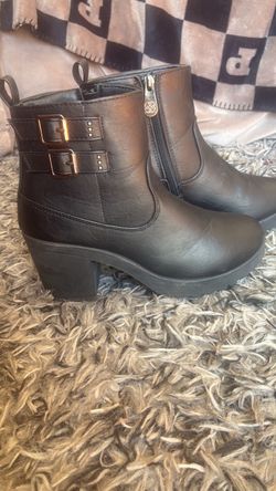 Black Heeled Ankle Boots with Buckles