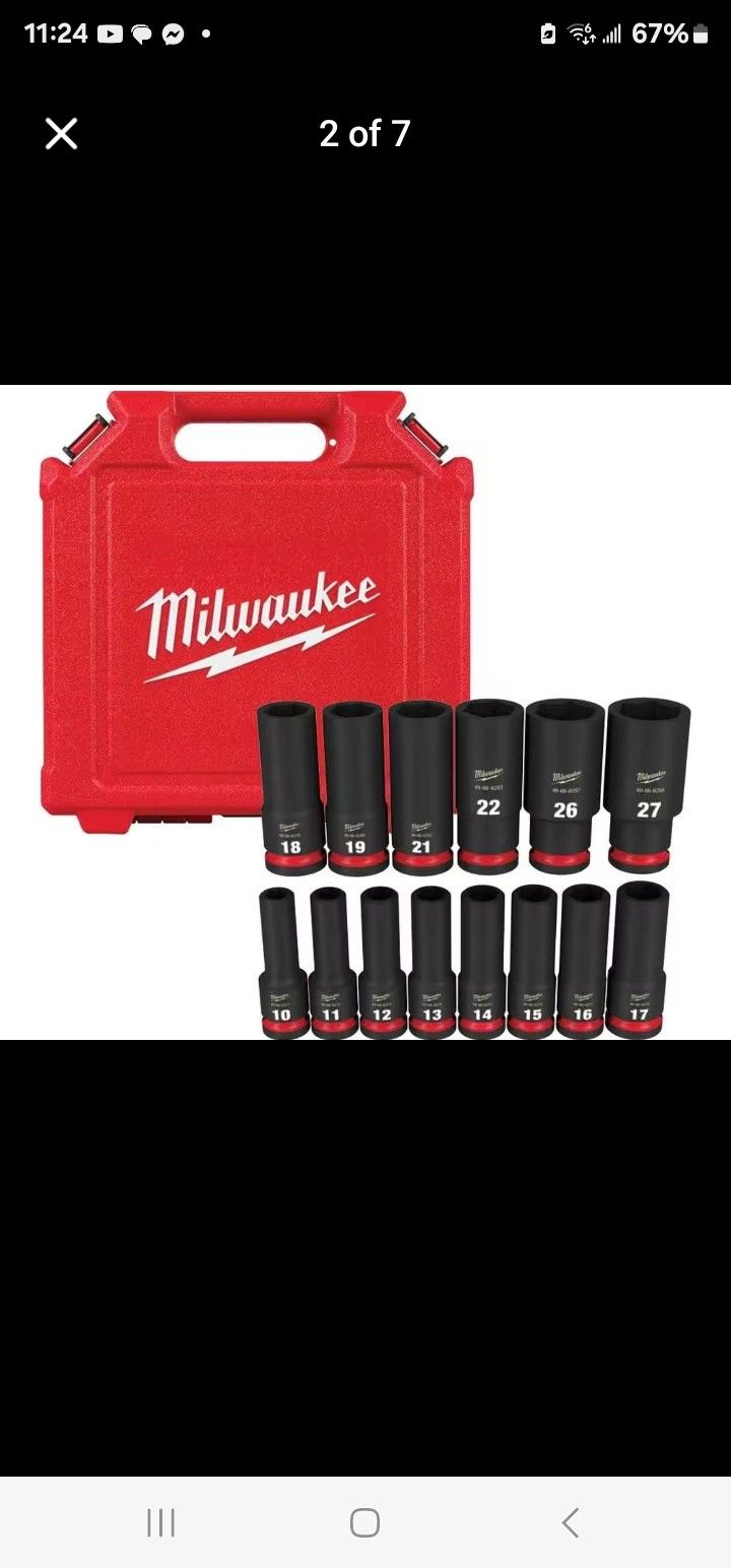 MILWAUKEE SHOCKWAVE 1/2 in. Drive Metric Deep Well 6 Point Impact Socket Set (14-Piece), BRAND NEW