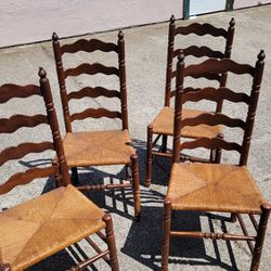 Set of 4 Vintage  Shaker Ladder Back Chairs 
