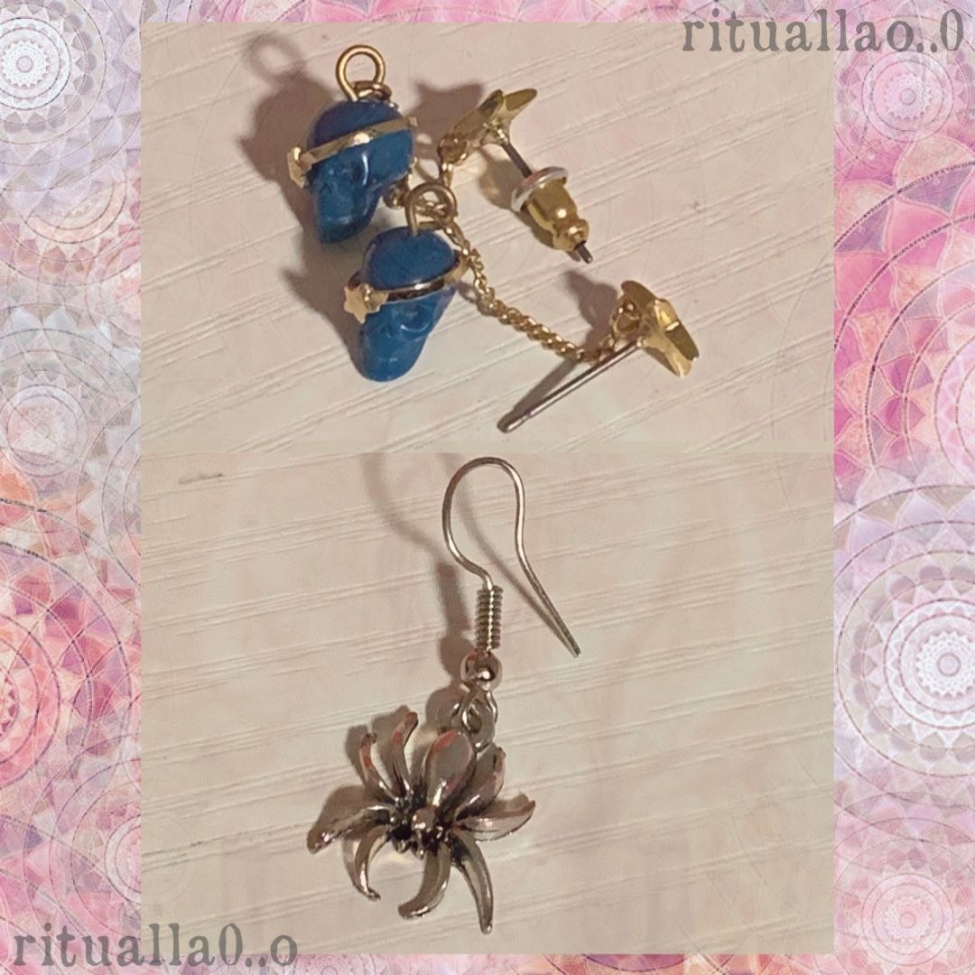 Silver Spider & Blue Skull w/ Stars / Gold Accents, 3-Piece Earring Bundle / Set