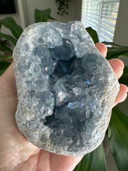 New, beautiful Celestite Crystal formation with display stand. Shipping available.