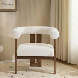 Harper & Bright Designs Beige Velvet Upholstered Round Arm Chair with Solid Birch Wood Legs