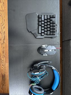 MFTEK One Hand Gaming Keyboard and mouse with a Blue Wired Gaming Headset