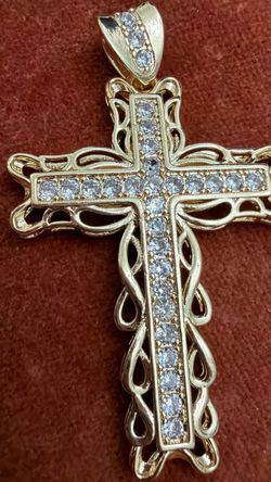 Large Gold-Tone Cross Pendant with Stones ✨✝️