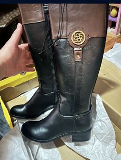 Liz Claiborne Penn Black And Brown Zip Up Knee High Womens Riding Boots Size 5m New in box Box is worn