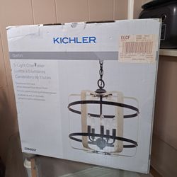 KICHLER LIGHT CHANDELIER....NIB WHITE WASHED FAUX WOOD FINISH