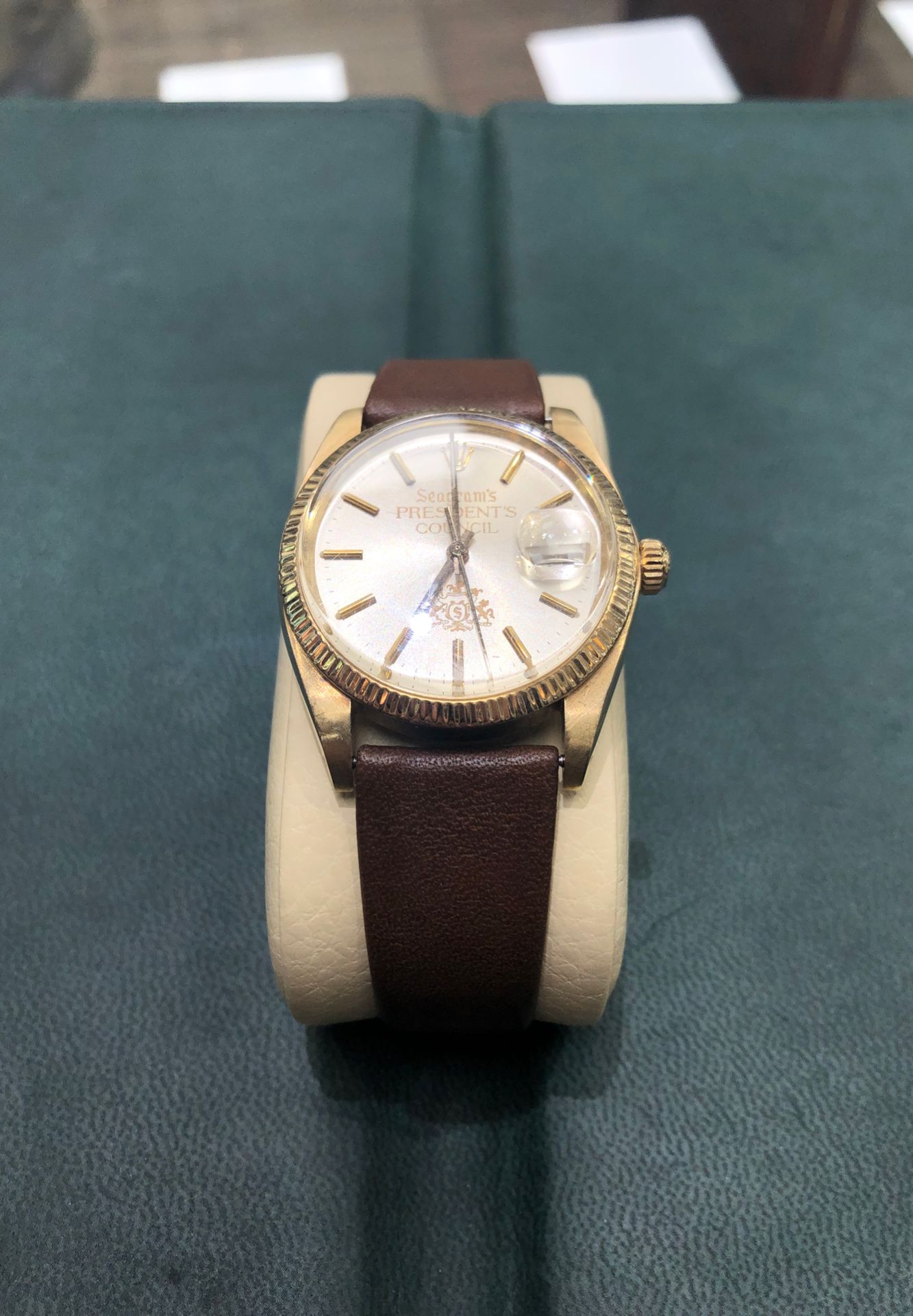 14 karat gold Rolex Date Seagram’s President’s Council watch for Sale