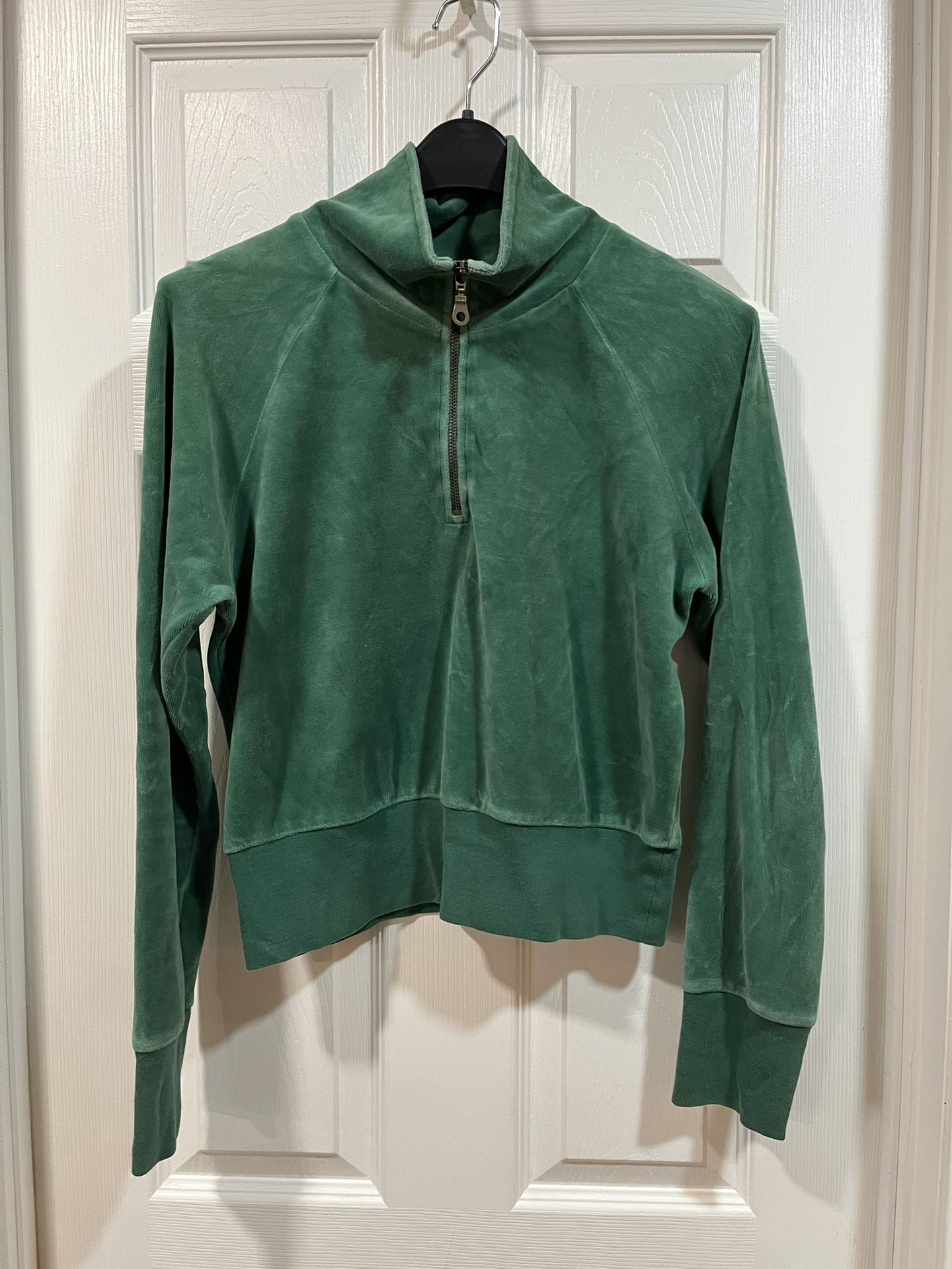 Women’s Green Velour Pullover/ Quarter Zip Sweatshirt, MODA International, Size: Medium (M)