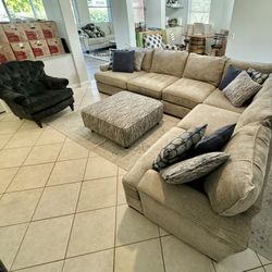 Large Handwoven Linen Sectional Sofa 