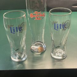 Pint Glasses/ 2- Miller Lite /1-Chesterfield Ale