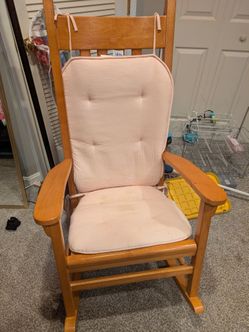 Wooden Rocking Chair with Pink Cushion Set