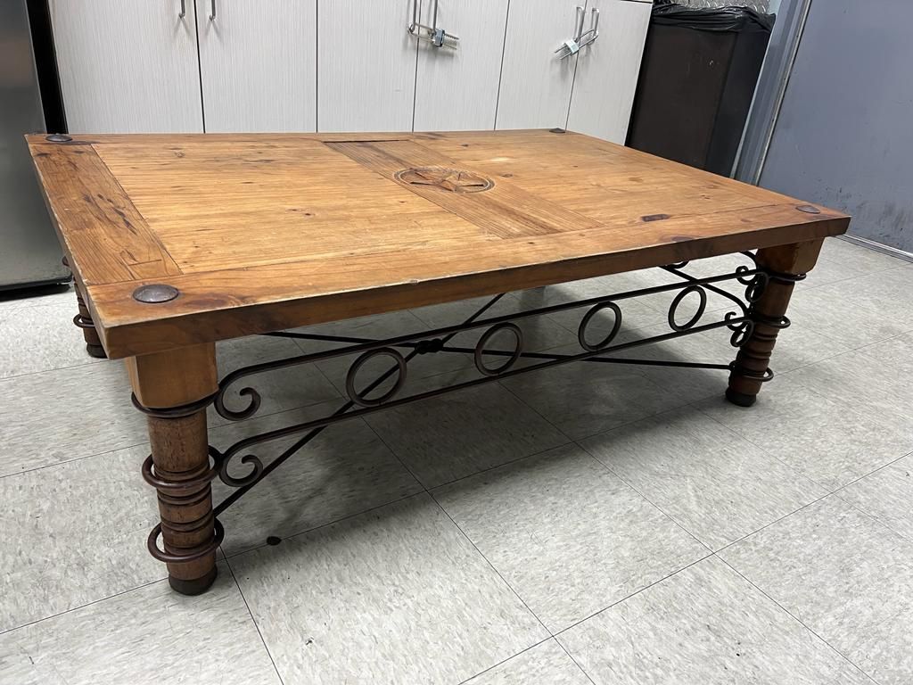 Segusino Pine Rustic Farmhouse Wood & Iron Coffee Table