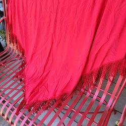 red satin shawl with tassels 