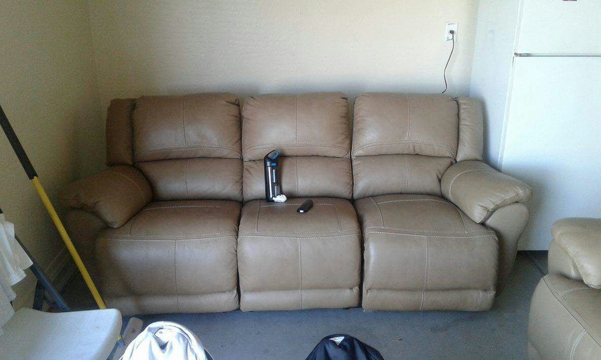 Tan leather electrical reclining sofa set