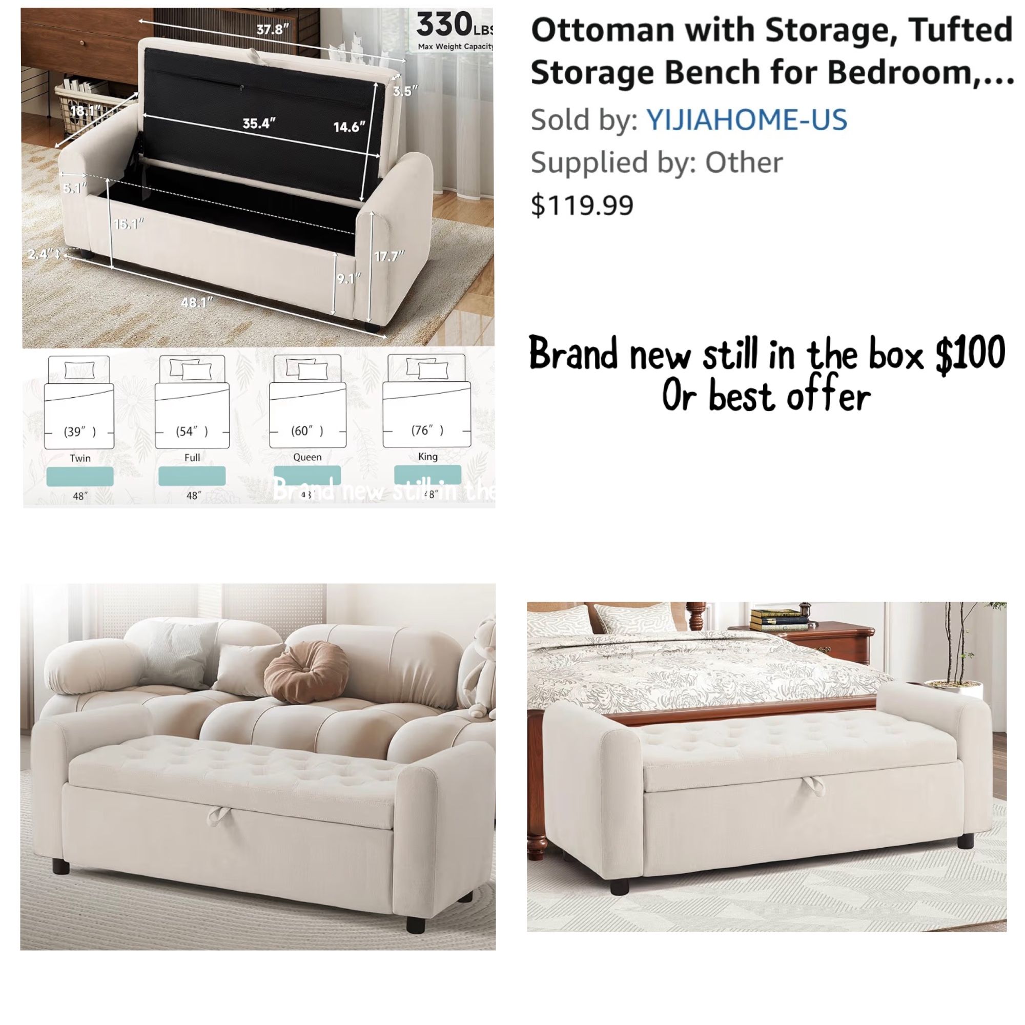 Brand New Ottoman With Storage In Box