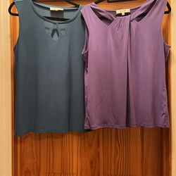2 very nice short sleeve tops for women The shirts are in great condition. Company is jones studio. One is dark green and the other one is lavender. N