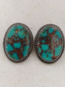 Native American Navajo Hubei Turquoise Sterling Silver Clip.On Earrings