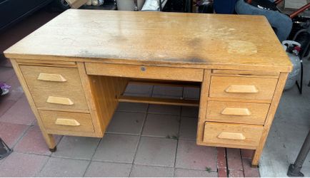vintage oak wood teacher's desk