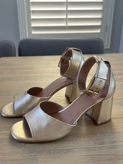 Gold Metallic Block Heel Sandals
